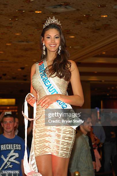 Miss TropicBeauty 2012, Ligia Hernandez appears at the third annual TropicBeauty World Finals at the MGM Grand Hotel/Casino on March 2, 2013 in Las...