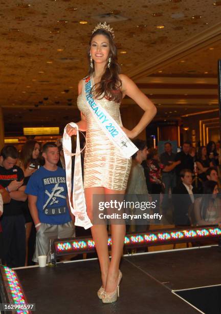 Miss TropicBeauty 2012, Ligia Hernandez appears at the third annual TropicBeauty World Finals at the MGM Grand Hotel/Casino on March 2, 2013 in Las...