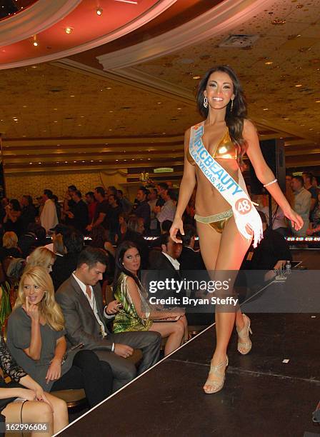 Jennifer DeCillis of Nevada competes in the third annual TropicBeauty World Finals at the MGM Grand Hotel/Casino on March 2, 2013 in Las Vegas,...