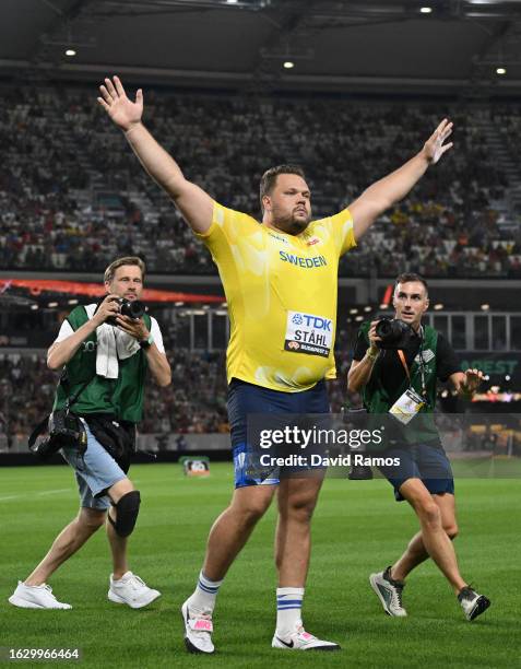 Daniel Stahl of Team Sweden reacts after competing the Men's Discus Throw Final during day three of the World Athletics Championships Budapest 2023...