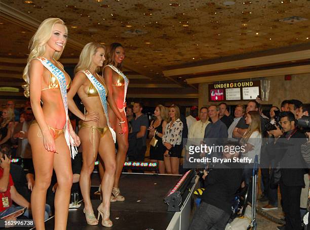 Tra'shell Thompson of Georgia, Stella Groome of South Carolina and Zarina James of Saudi Arabia compete in the third annual TropicBeauty World Finals...