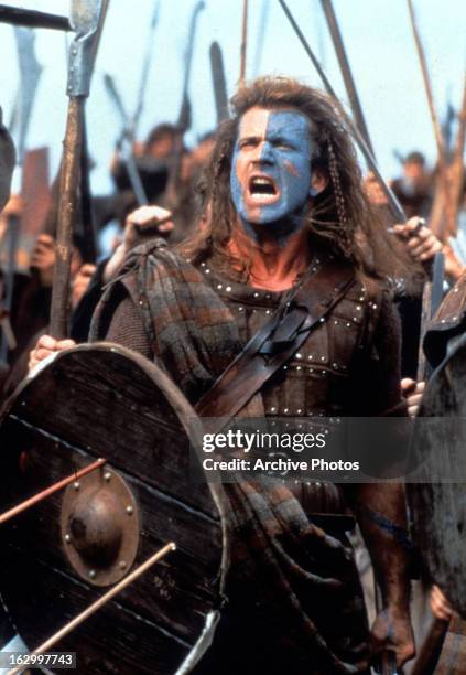 Mel Gibson in a scene from the film 'Braveheart', 1995.