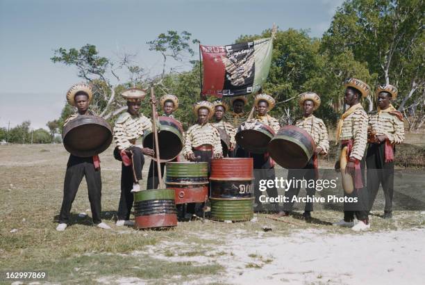 The Brute Force Steel Band from Antigua in the West Indies, circa 1965.
