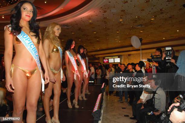 Natalia Bonilla of the Dominican Republic, Natascha Bintz of Luxembourg, Sierra Caldwell of Nebraska and Tawny Ring of the Philippines compete in the...