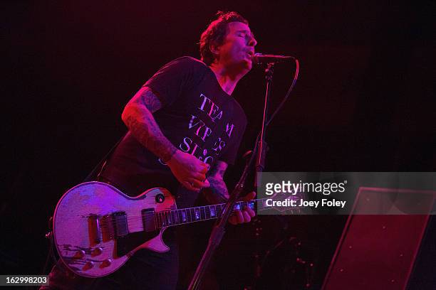 Guitarist Pete Steinkopf of The Bouncing Souls performs in concert at Egyptian Room at Old National Centre on March 2, 2013 in Indianapolis, Indiana.