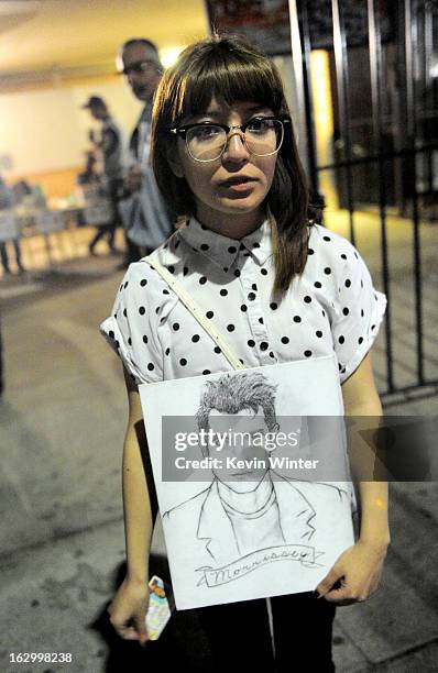 Fans wait to see singer Morrissey perform at Hollywood High School on March 2, 2013 in Los Angeles, California.