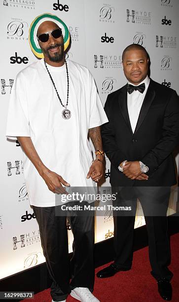 Rappers Snoop Lion and Xzibit attend the launch party for Bonita Platinum Tequila at Hyde Bellagio at the Bellagio on March 2, 2013 in Las Vegas,...