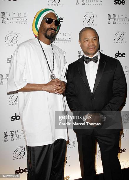 Rappers Snoop Lion and Xzibit attend the launch party for Bonita Platinum Tequila at Hyde Bellagio at the Bellagio on March 2, 2013 in Las Vegas,...