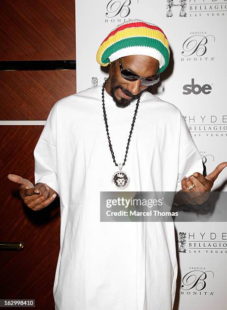 Rapper Snoop Lion attends the launch party for Bonita Platinum Tequila Line at Hyde Bellagio at the Bellagio on March 2, 2013 in Las Vegas, Nevada.