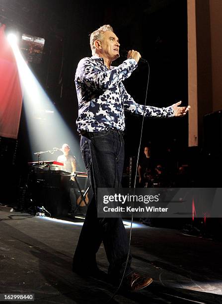 Singer Morrissey performs at Hollywood High School on March 2, 2013 in Los Angeles, California.