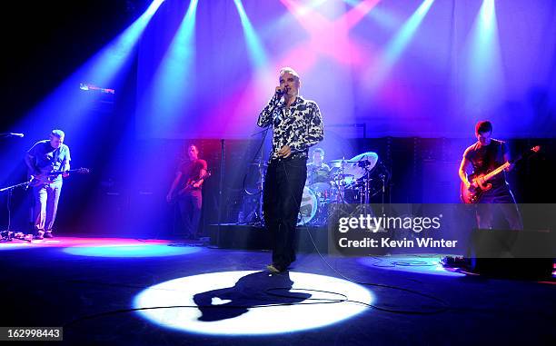 Singer Morrissey performs at Hollywood High School on March 2, 2013 in Los Angeles, California.