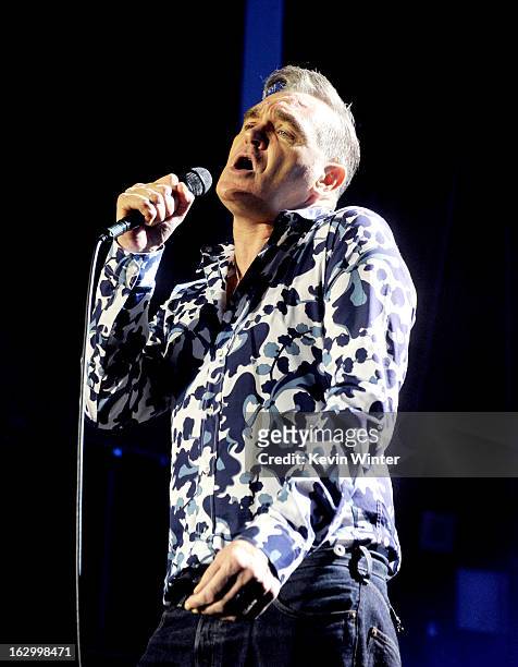 Singer Morrissey performs at Hollywood High School on March 2, 2013 in Los Angeles, California.
