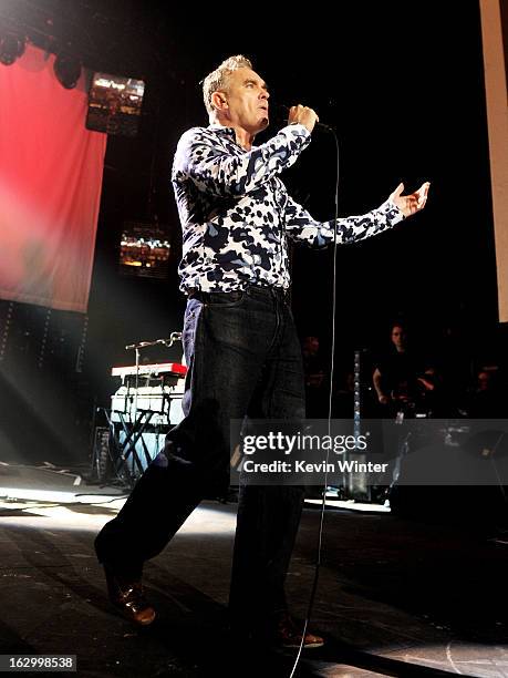 Singer Morrissey performs at Hollywood High School on March 2, 2013 in Los Angeles, California.