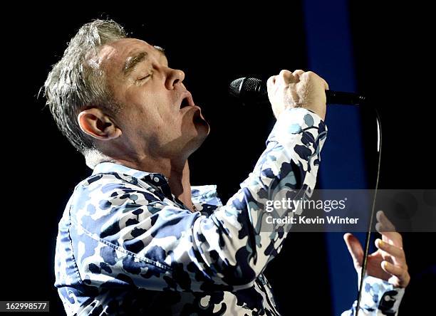 Singer Morrissey performs at Hollywood High School on March 2, 2013 in Los Angeles, California.