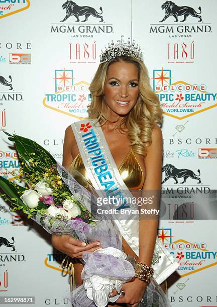 Miss TropicBeauty 2013 Linda Zimany of Hungary appears at the third annual TropicBeauty World Finals after party at the Tabu Ultra Lounge at the MGM...