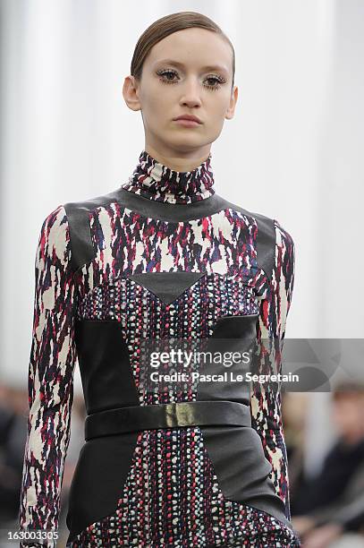 Model walks the run way during the Maxime Simoens Fall/Winter 2013 Ready-to-Wear show as part of Paris Fashion Week on March 3, 2013 in Paris, France.