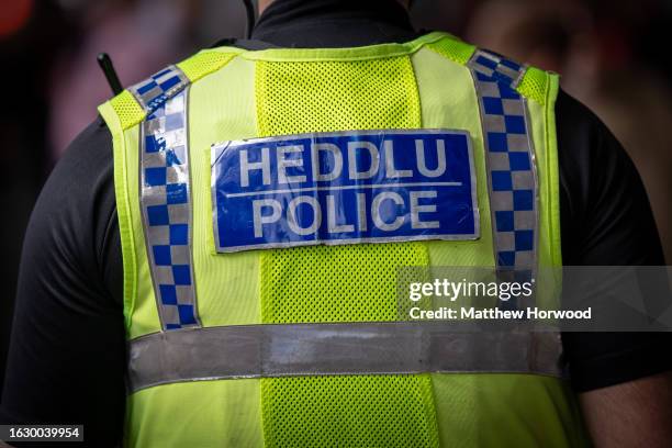 Police officer on August 12, 2023 in Cardiff, Wales.