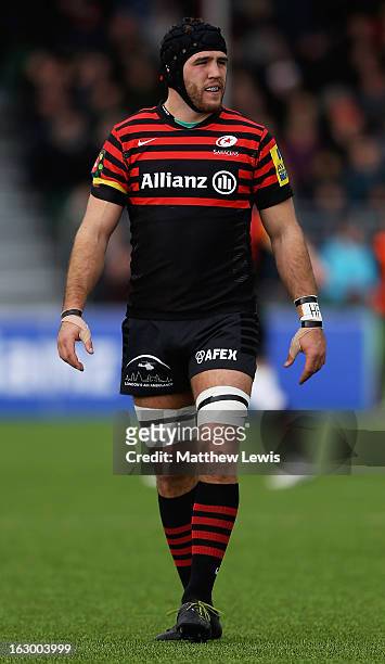 Will Fraser of Saracens in action during the Aviva Premiership match between Saracens and London Welsh at Allianz Park on March 3, 2013 in Barnet,...