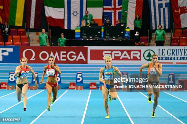 Ukraine's Mariya Ryemyen finished first ahead of Bulgaria's Ivet Lalova and Germany's Verena Sailer and Netherlands' Dafne Schippers in the women's...