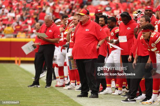 Kansas City Chiefs head coach Andy Reid on the sidelines in the second quarter of an NFL preseason game between the Cleveland Browns and Kansas City...