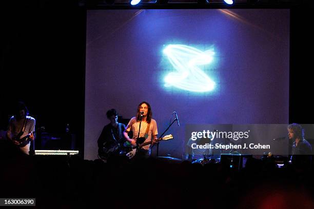 Dominic Simper,Nick "Paisley Adams" Allbrook ,Kevin Parker,Jay "Gumby" Watson ,and Julien Barbagallo of Tame Impala performs at Headliners Music Hall...