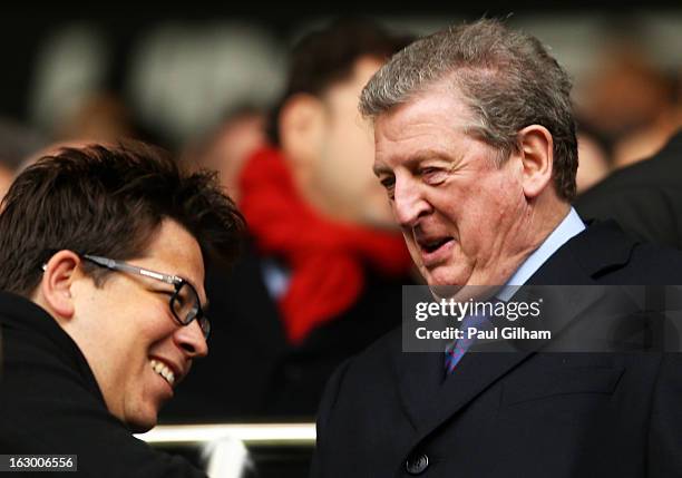 Comedian Michael McIntyre meets England Manager Roy Hodgson prior to kickoff during the Barclays Premier League match between Tottenham Hotspur and...