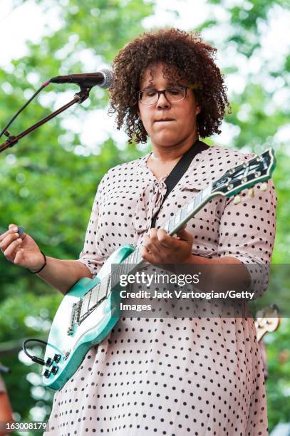 American musician Brittany Howard, of the rock group Alabama Shakes, plays guitar and and sings onstage at Central Park SummerStage, New York, New...