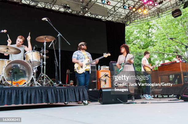 From left, American musicians Steve Johnson, Zac Cockrell, Brittany Howard, Heath Fogg, and Ben Tanner, of the rock group Alabama Shakes, perform...