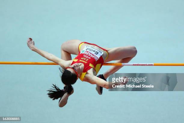 Ruth Beitia of Spain competes in the Women's High Jump Final during day three of European Indoor Athletics at Scandinavium on March 3, 2013 in...