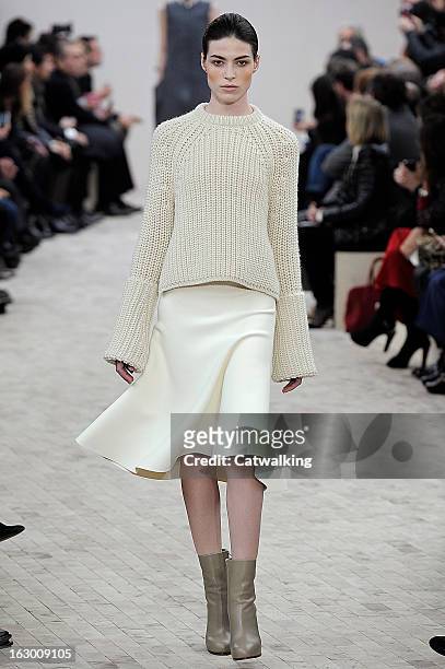 Model walks the runway at the Celine Autumn Winter 2013 fashion show during Paris Fashion Week on March 3, 2013 in Paris, France.