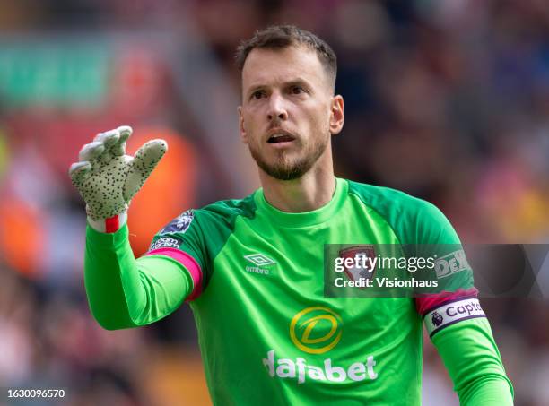 Bournemouth goalkeeper Neto during the Premier League match between Liverpool FC and AFC Bournemouth at Anfield on August 19, 2023 in Liverpool,...