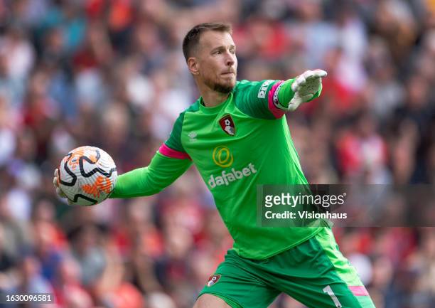 Bournemouth goalkeeper Neto during the Premier League match between Liverpool FC and AFC Bournemouth at Anfield on August 19, 2023 in Liverpool,...