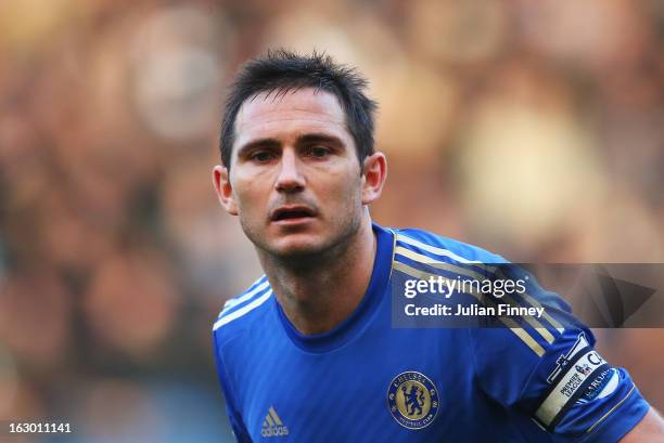 Frank Lampard of Chelsea looks on during the Barclays Premier League match between Chelsea and West Bromwich Albion at Stamford Bridge on March 2,...