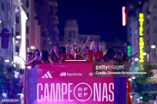 Alexia Putellas of Spa celebrates during the victory parade for the Spain women's football team after they won the FIFA Women's World Cup 2023...