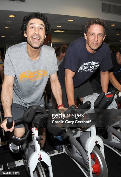 Personality Ethan Zohn and actor/comedian Seth Myers attend the 2013 Cycle For Survival Benefit at Equinox Rock Center on March 3, 2013 in New York...