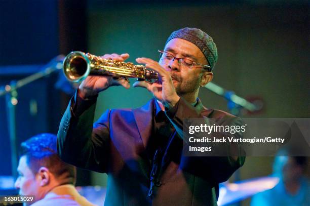 American jazz musician Kenny Garrett on soprano saxophone performs with his quartet at Dizzy's Club Coca-Cola, Jazz at Lincoln Center, New York, New...