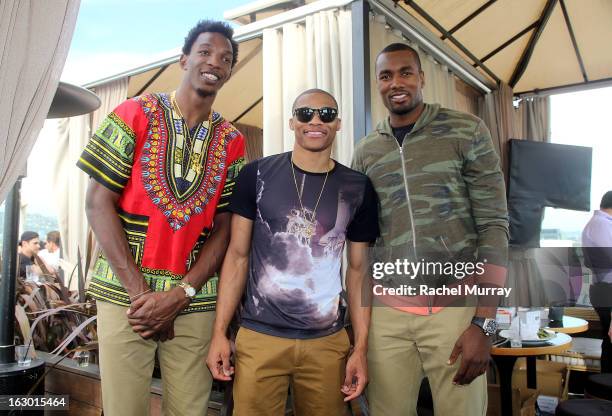 Hasheem Thabeet, Russell Westbrook, and Serge Ibaka attend Flaunt Magazine and Samsung Galaxy celebrate The Plutocracy Issue release hosted by cover...