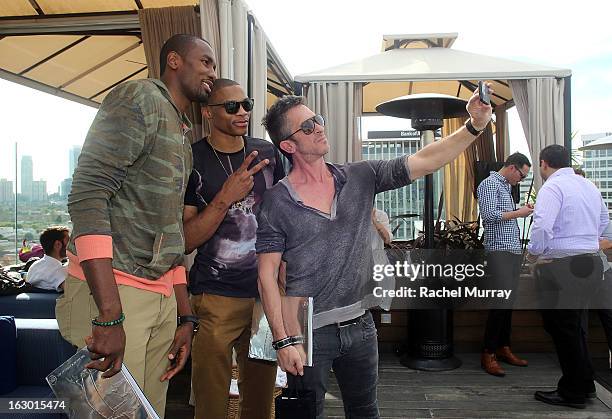 Serge Ibaka, Russell Westbrook, and Davis Factor attend Flaunt Magazine and Samsung Galaxy celebrate The Plutocracy Issue release hosted by cover...