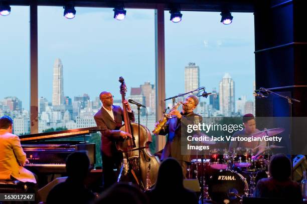 American jazz musician Kenny Garrett, on alto saxophone, leads his quartet at Dizzy's Club Coca-Cola, Jazz at Lincoln Center, New York, New York,...