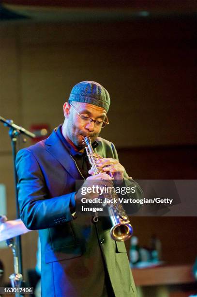 American jazz musician Kenny Garrett on soprano saxophone performs with his quartet at Dizzy's Club Coca-Cola, Jazz at Lincoln Center, New York, New...