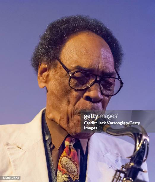 American jazz musician and composer Sam Rivers , on tenor saxophone, leads his band on the opening night of Vision Festival X at the Angel Orensanz...