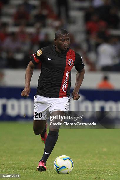 Duvier Riascos of Tijuana in action during a match between Atlas and Tijuana as part of the Clausura 2013 - Liga MX at Jalisco Stadium on March 03,...