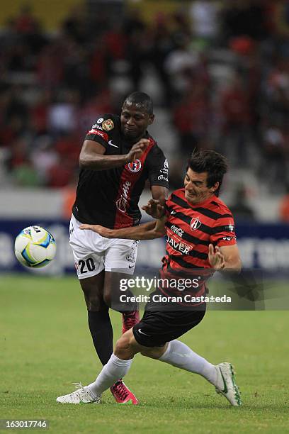 Duvier Riascos of Tijuana in action during a match between Atlas and Tijuana as part of the Clausura 2013 - Liga MX at Jalisco Stadium on March 03,...