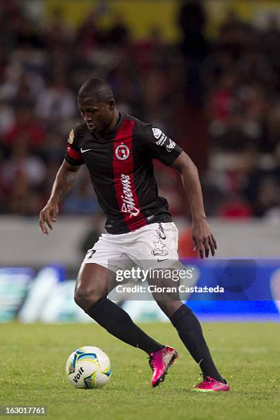 Duvier Riascos of Tijuana in action during a match between Atlas and Tijuana as part of the Clausura 2013 - Liga MX at Jalisco Stadium on March 03,...