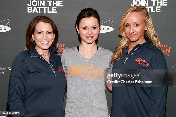 Gymnast Shannon Miller, figure skater Sasha Cohen and gymnast Nastia Liukin attend the 2013 Cycle For Survival Benefit at Equinox Rock Center on...