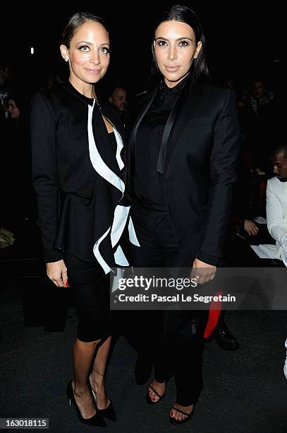 Kim Kardashian and Nicole Richie attend Givenchy Fall/Winter 2013 Ready-to-Wear show as part of Paris Fashion Week on March 3, 2013 in Paris, France.