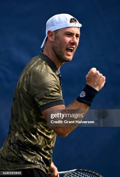 Illya Marchenko of Ukraine reacts during his match against Ricky Hijikata of Australia during Day Two of the Winston-Salem Open at Wake Forest Tennis...