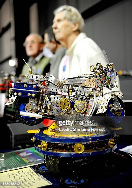Meccano Kawasaki motorbike at the Northern Modelling Exhibition at EventCity on March 3, 2013 in Manchester, England.