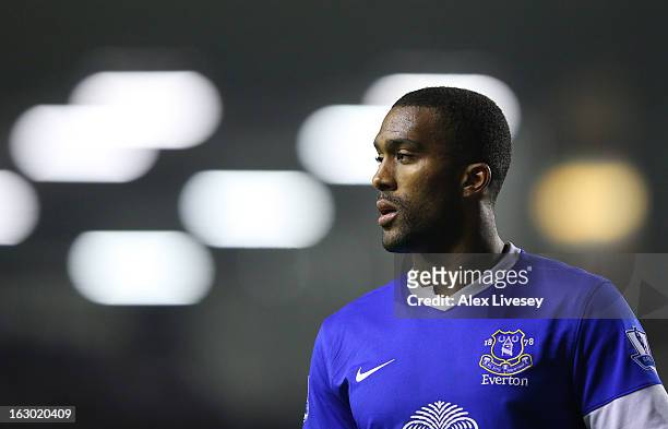 Sylvain Distin of Everton looks on during the FA Cup fifth round replay match between Everton and Oldham Athletic at Goodison Park on February 26,...