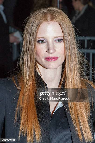 Actress Jessica Chastain arrives to attend the 'Givenchy' Fall/Winter 2013 Ready-to-Wear show as part of Paris Fashion Week on March 3, 2013 in...